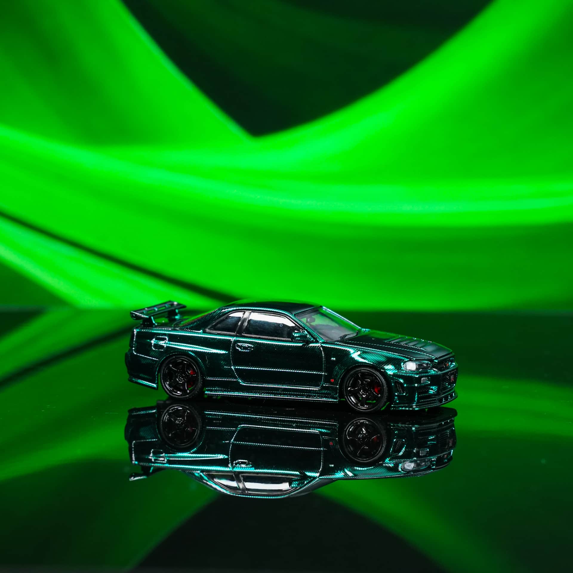 Nissan GTR R34 Green Carbon TimeTop - model 1:64