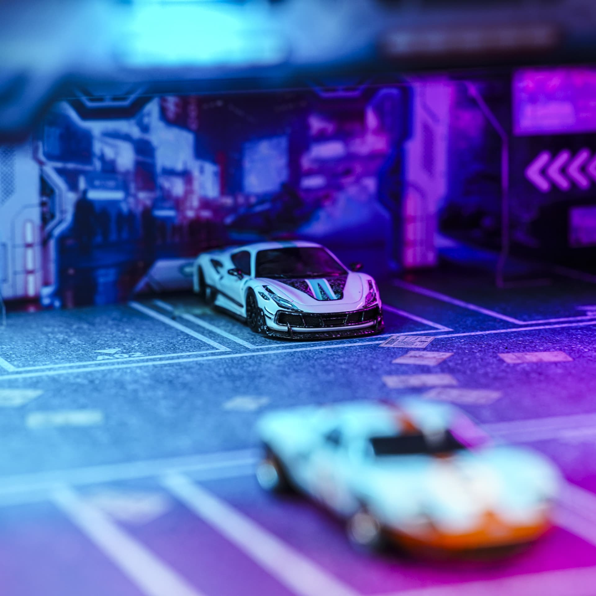 Garaż Podziemny Cyberpunk | 8 miejsc | Podświetlany LED | 1:64 - miniatura 4