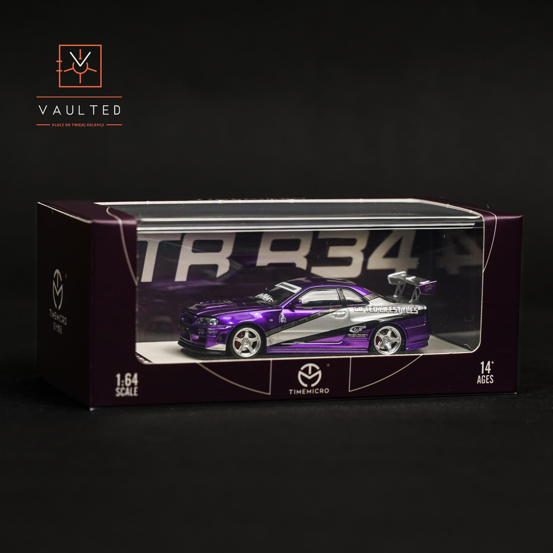 Nissan GT-R R34 Pink TimeMicro - model 1:64 - miniatura 5