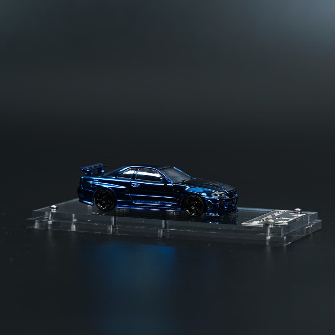 Nissan GTR R34 Blue Carbon TimeTop - model 1:64 - miniatura 2
