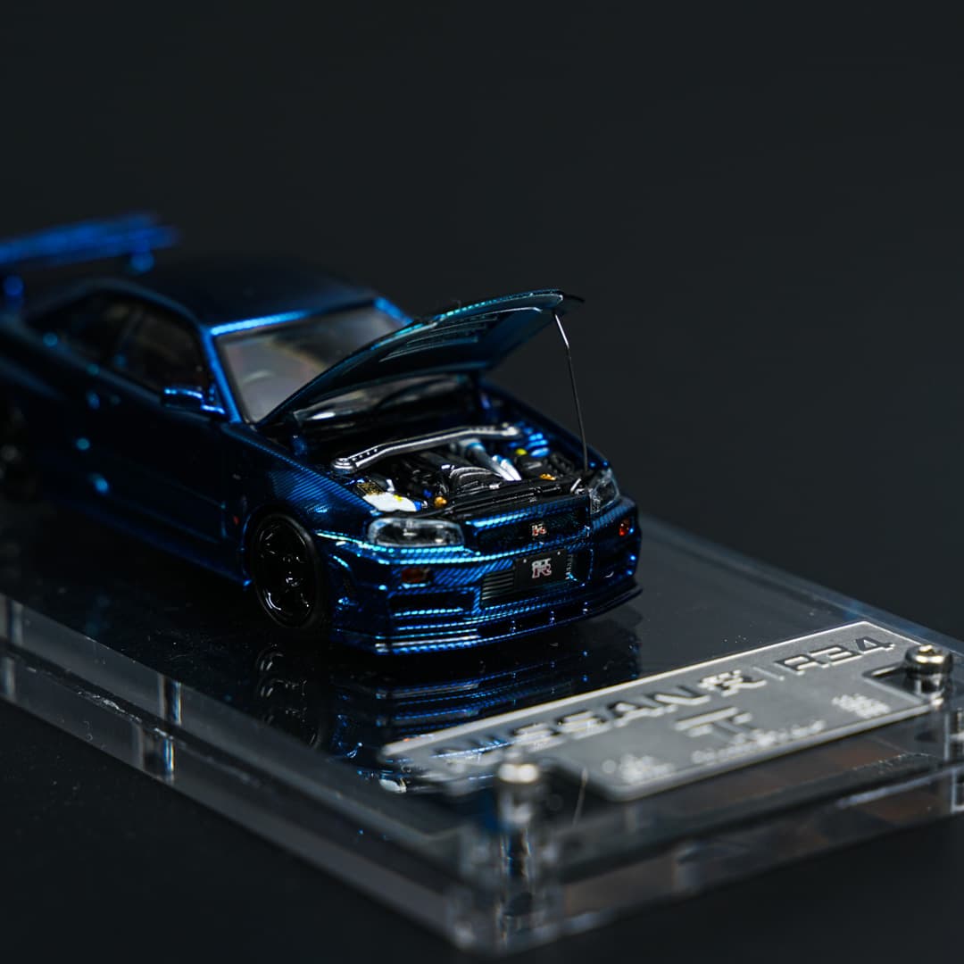 Nissan GTR R34 Blue Carbon TimeTop - model 1:64 - miniatura 4